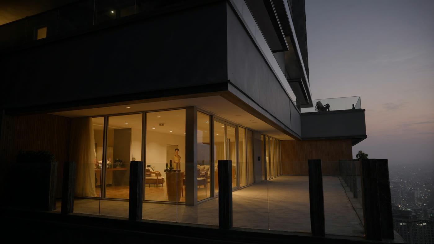 A luxury property at twilight